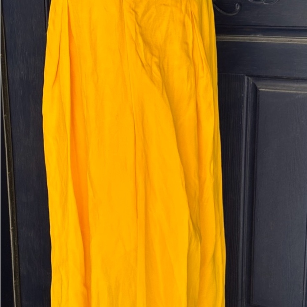 Anthropologie OB Sleeveless Linen Maxi Dress Jaune M yellow pockets not sheer - Picture 13 of 14